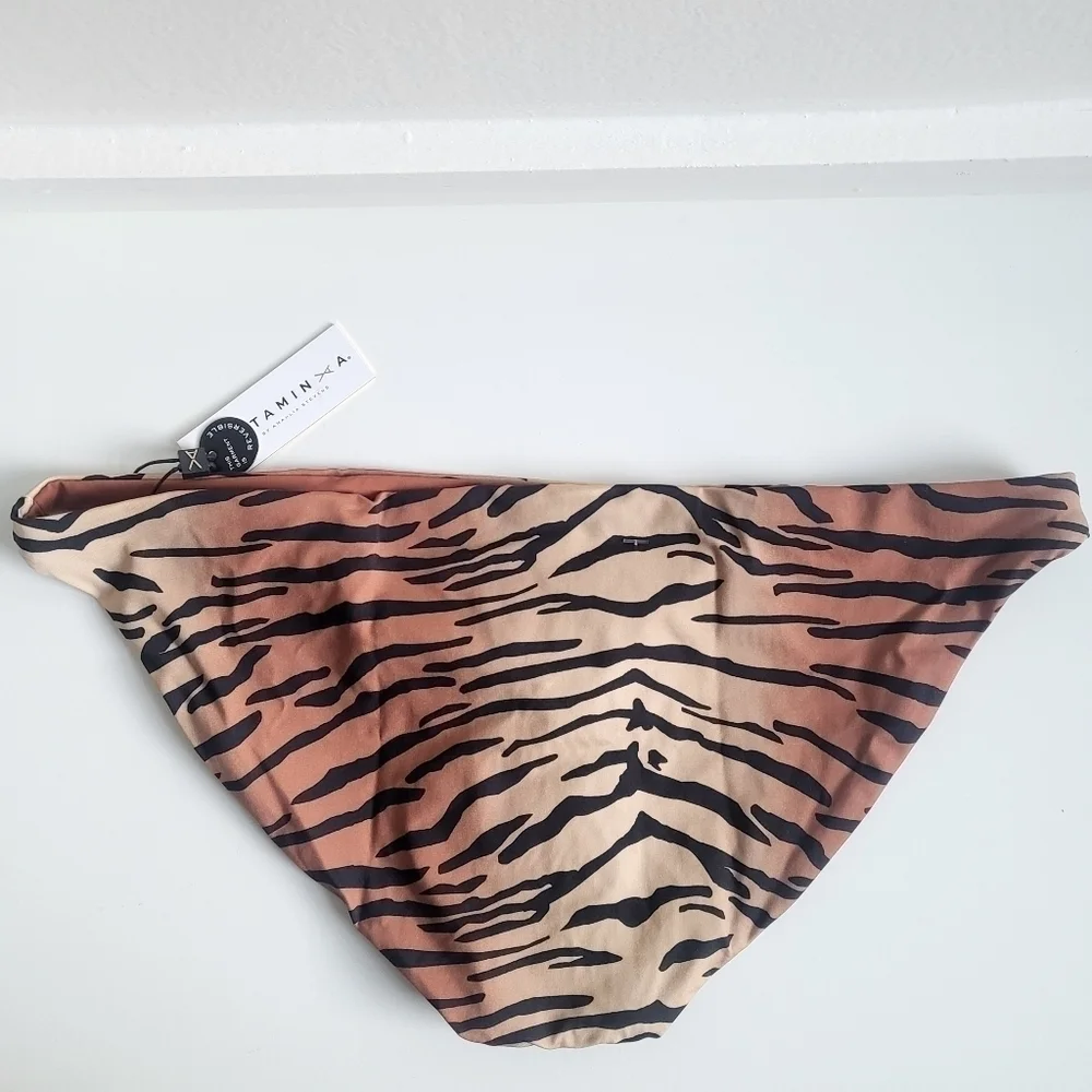 New Vitamin A Luciana Ziva Tiger Stripe Classic Cut Reversible Bikini Bottom 8/M